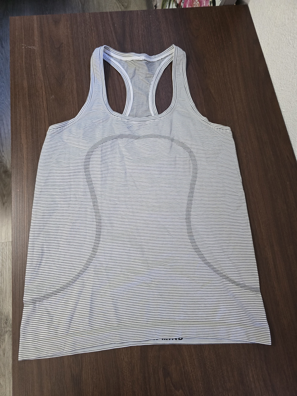lululemon athletica White and Navy Striped Racerback Tank